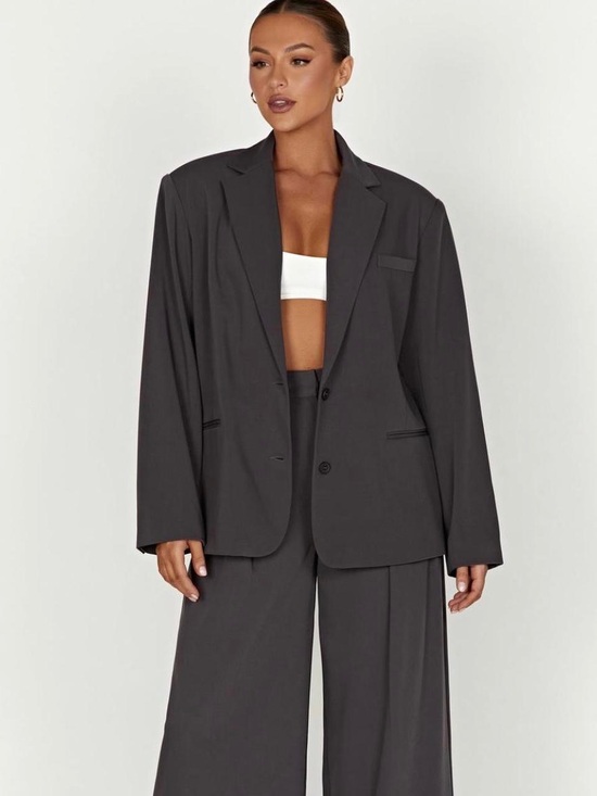 Meshki Jackets & Blazers - MESHKI Simone Oversized Blazer Jacket in Gray Charcoal